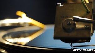 Vinyl record on turntable