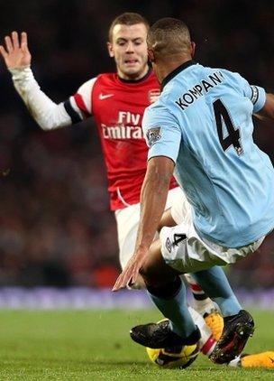 Vincent Kompany's challenge on Jack Wilshere earned a red card