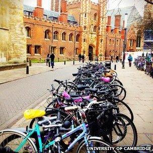 Bicycles outside St John's College, Cambridge