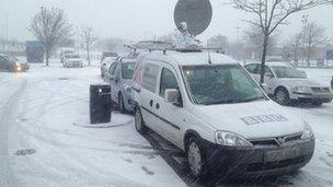 Snow at Chieveley services on the M4, Berkshire