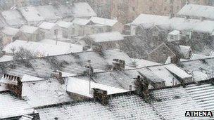 Snow on homes in Swansea