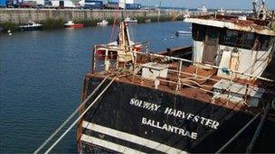 Wreck of the Solway Harvester in Douglas harbour