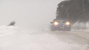 Snowy road on the Isle of Wight