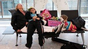 Passengers sleeping at Heathrow