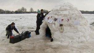 Students and igloo