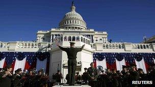 Military band rehearsal for the inauguration at the US Capitol in Washington on 20/1/13