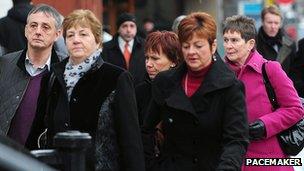 The family of Trevor Buchanan arrive at Belfast court for the appeal on Monday