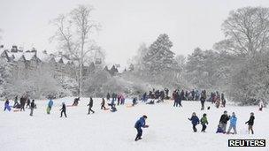 People enjoying the snow in Harrogate