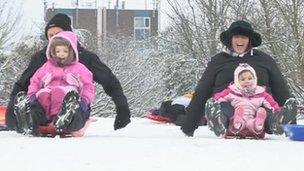 People sledging in Abbey Fields, Kenilworth