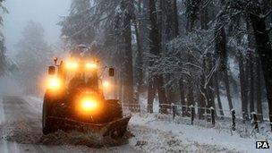 Farmer clears road near Auchterarder, Perth and Kinross