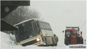 School bus which slid off the road near Maenclochog in Pembrokeshire