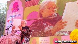 Mahasweta Devi at Jaipur Literature Festival 2013 reading her keynote speech