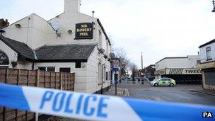 The scene in Stockport, where an off-duty police officer was killed at the weekend