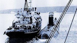 K-27 sub being towed prior to being scuttled off Novaya Zemlya, 1981