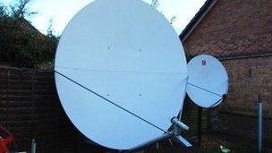 The two metre satellite dish in Gary Goodger's garden