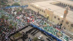 Muslims praying at Amr Ibn al-Ass Mosque in Cairo during Eid al-Fitr