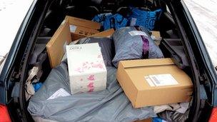 Car boot full of parcels