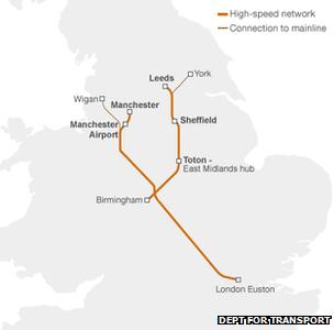 Graphic showing the route for the new high-speed rail network