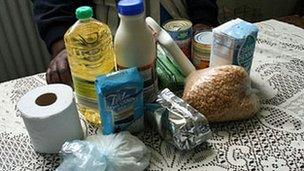 An asylum seeker food parcel