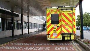 Ambulance outside Glan Clwyd hospital's A&E department