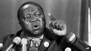 1977 photo of President of Uganda Idi Amin at a news conference at the Arab League Headquarters in Cairo, Egypt