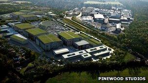 Aerial view of Pinewood Studios