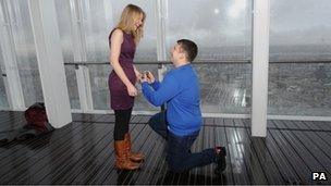 James Episcopou, 22 from Essex, proposes marriage to his girlfriend Laura Taylor, 22 from Essex