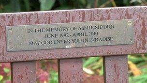 Bench with inscription