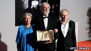 Emmanuelle Riva, Michael Haneke and Jean-Louis Trintignant