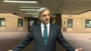 Chris Huhne, announced his resignation outside court