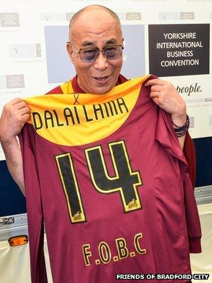 Dalai Lama and the Bradford City shirt