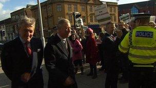 Prince Charles and demonstrators in Oxford