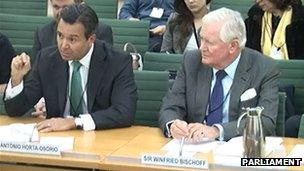 Antonio Horta-Osorio (left) and Winfried Bischoff giving testimony to the banking standards committee