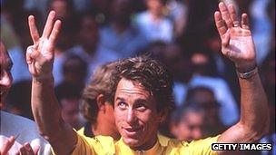 Greg LeMond celebtrates his third Tour De France in 1990