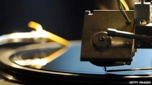 Vinyl record on turntable