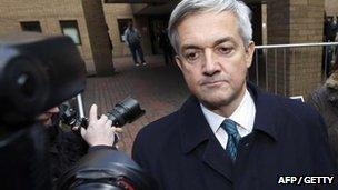 Chris Huhne outside court