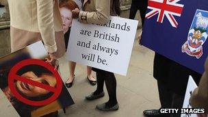 Anti-Argentine protestors gathered outside Whitehall