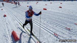 Laura Cross takes part in the FIS Cross Country skiing World Cup at Sochi earlier in February