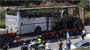 The aftermath of a suicide bomb attack in Burgas, Bulgaria (July 2012)