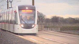 Tram on the test track at Gogar depot