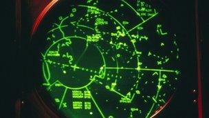 A radar screen in an Air Traffic Control tower