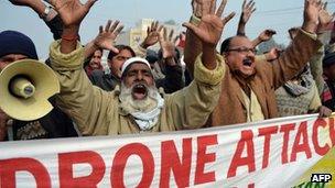 Pakistani demonstrators shout anti-US slogans during a protest in Multan on 8 January 2013