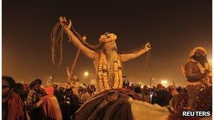 A Sadhu or Hindu holy man at the Kumbh Mela