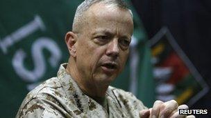 General John Allen, the commander of US and Nato forces in Afghanistan, speaks during an interview in Kabul on 9 February 2013