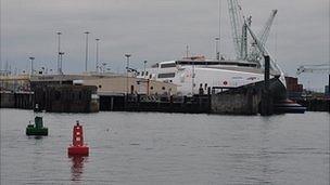 Guernsey's St Peter Port Harbour: Passenger terminal and Condor Rapide ferry