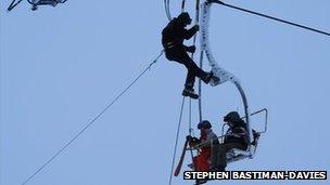 Stephen Bastiman-Davies took this picture of stranded skiers being rescued from the chair-lift