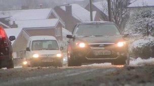 Cars in snow in Cheadle, Staffordshire