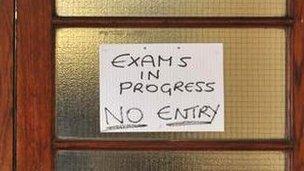 Exams in progress sign