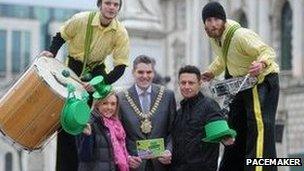 Lord Mayor Gavin Robinson (centre) at launch of St Patrick festival programme