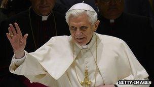 Pope Benedict waving on 13 February 2013